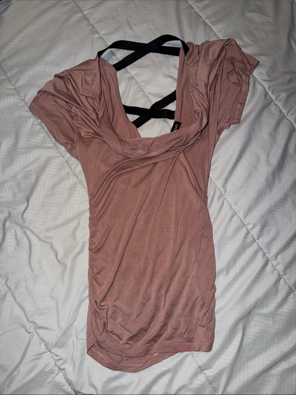 bebe Mauve Short Sleeve Top with Black Crisscross Back